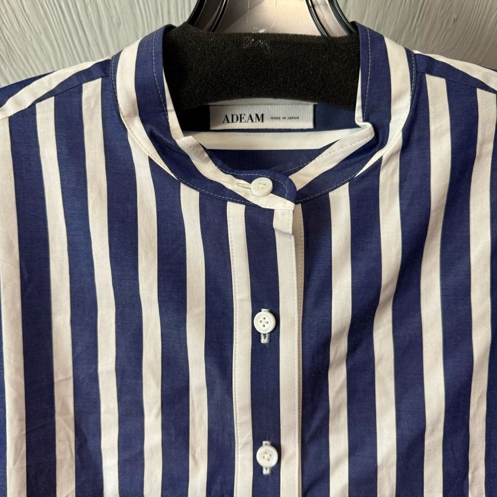ADEAM Blue and White Striped RUFFLE SHIRT DRESS Top Size M - Picture 7 of 9